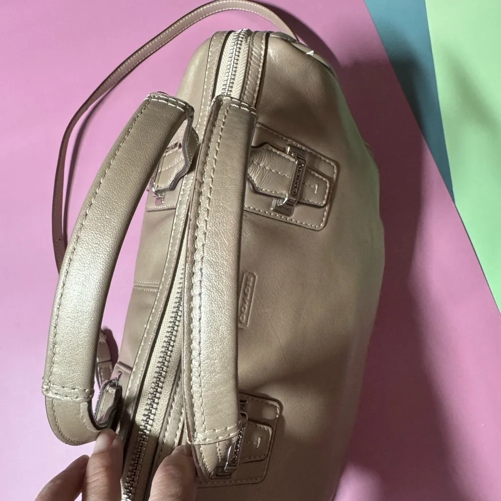 EOC Coach Metallic Beige Leather Satchel - Picture 7 of 13